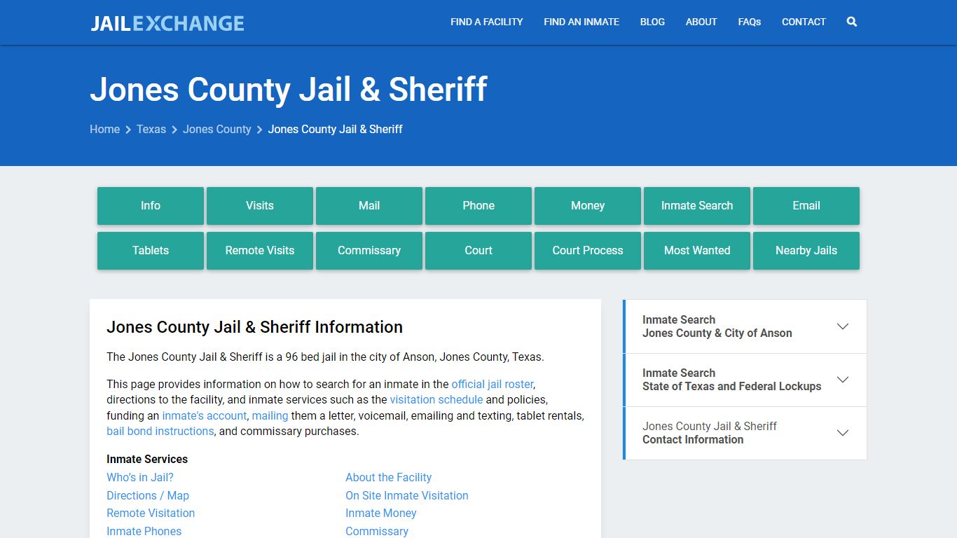 Jones County Jail & Sheriff, TX Inmate Search, Information