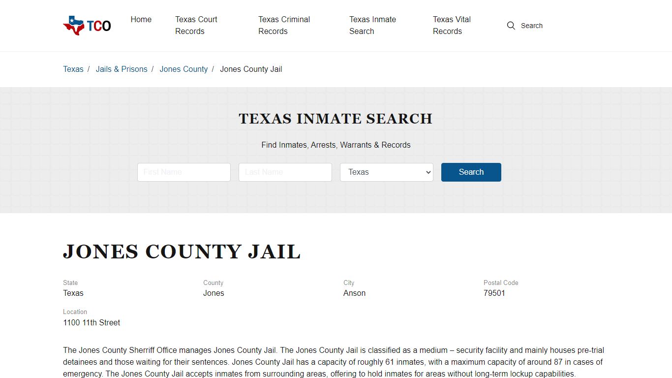 Jones County Jail in Anson, TX - Contact Information and Public Records