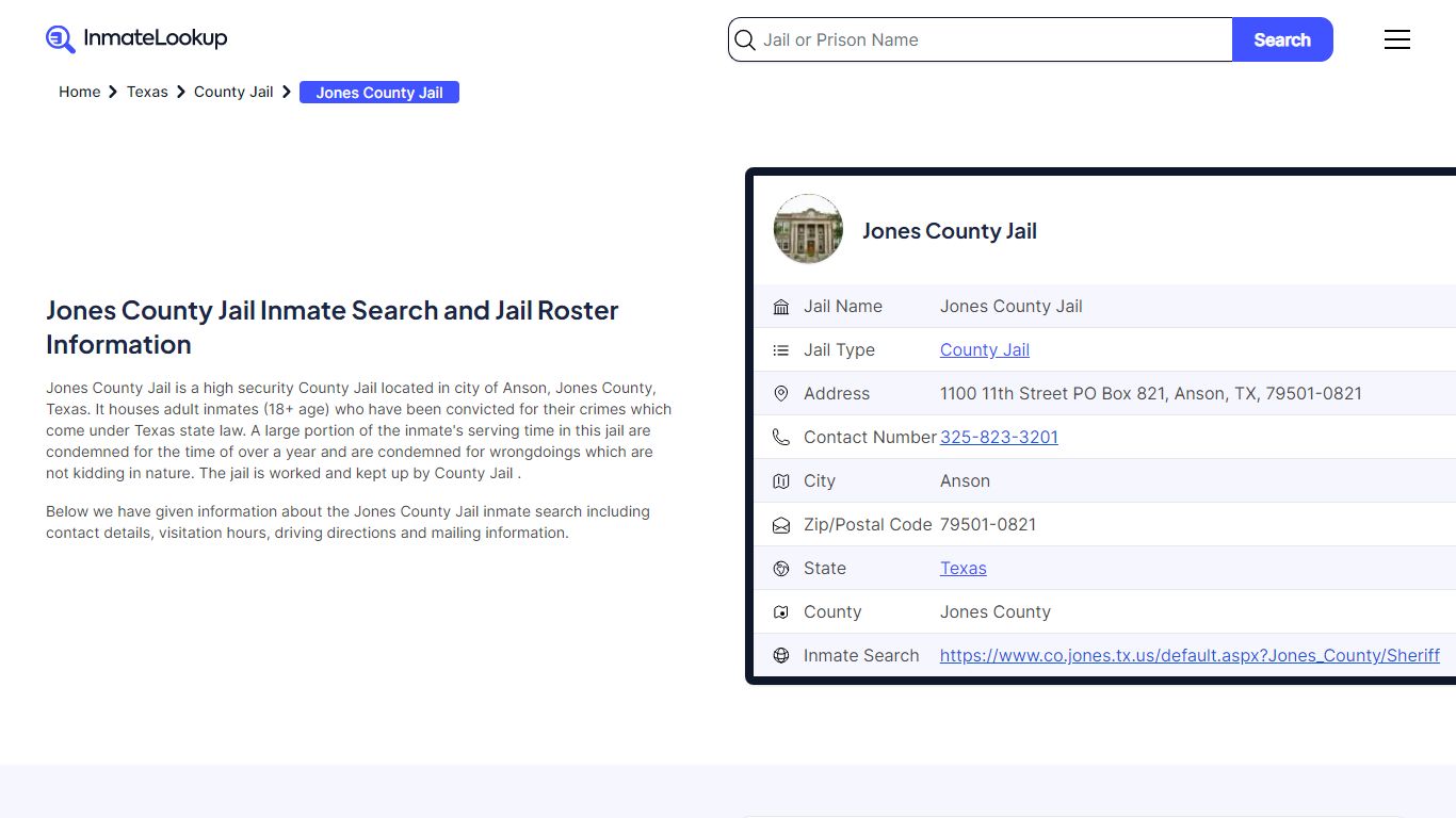 Jones County Jail Inmate Search - Anson Texas - Inmate Lookup